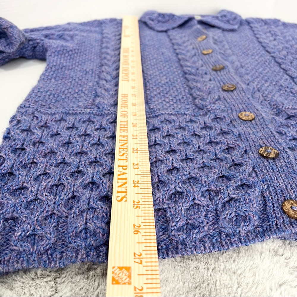 VYG Handmade Cable Knit Wool Fisherman Sweater Cardigan Button Up XL Purple - Picture 4 of 12